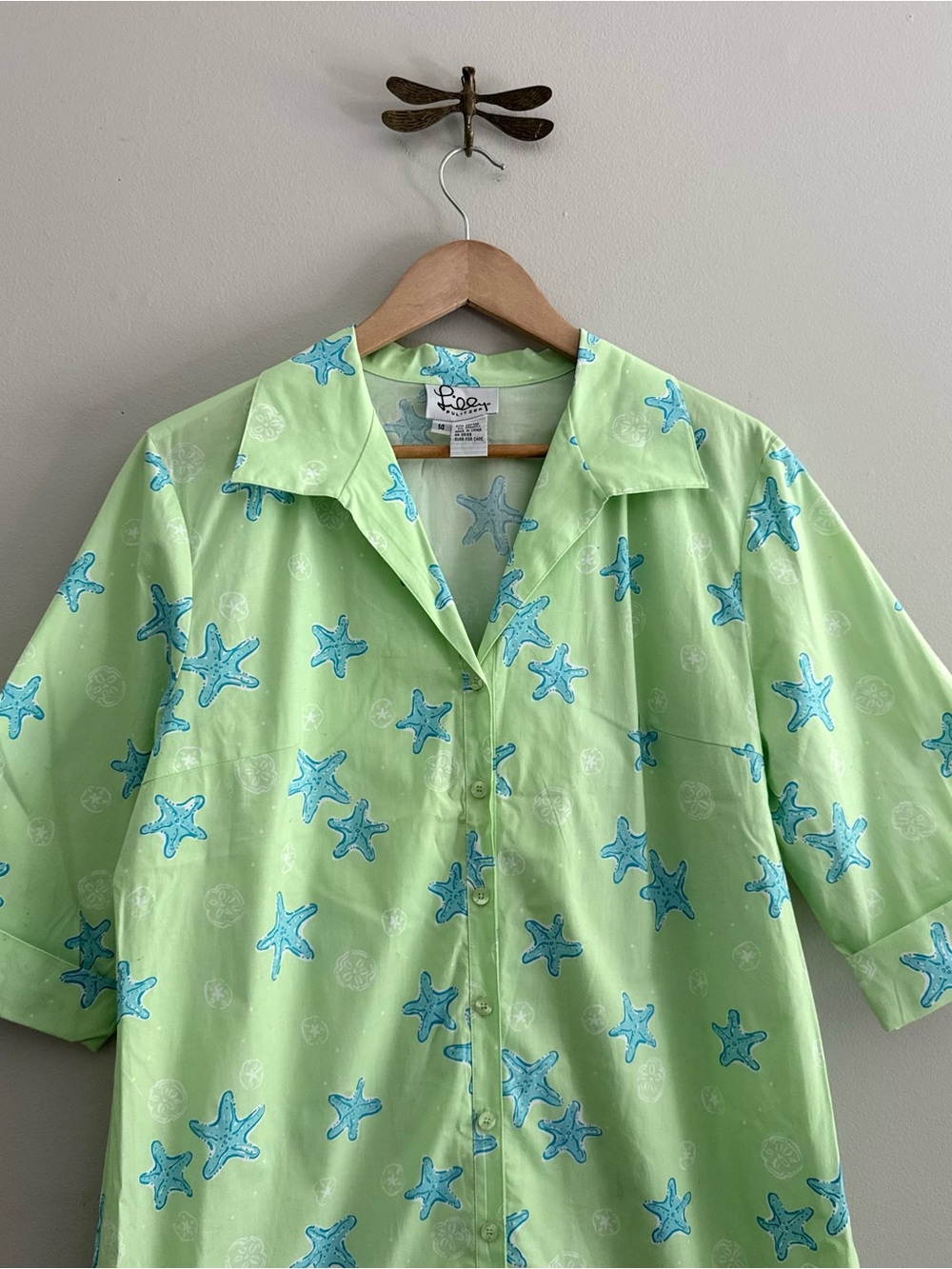 Lilly Pulitzer Vintage White Label Light Green Starfish Button-Up Shirt Dress - Picture 2 of 6